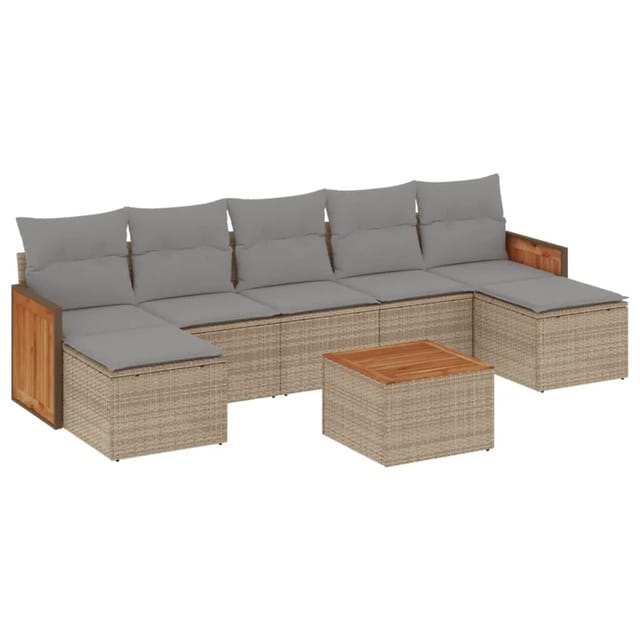 vidaXL 8-tlg Garten-Sofagarnitur mit Kissen Beige Poly Rattan Modell 236