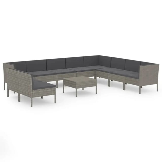 vidaXL 11-tlg Garten-Lounge-Set mit Auflagen Poly Rattan Grau Modell 5
