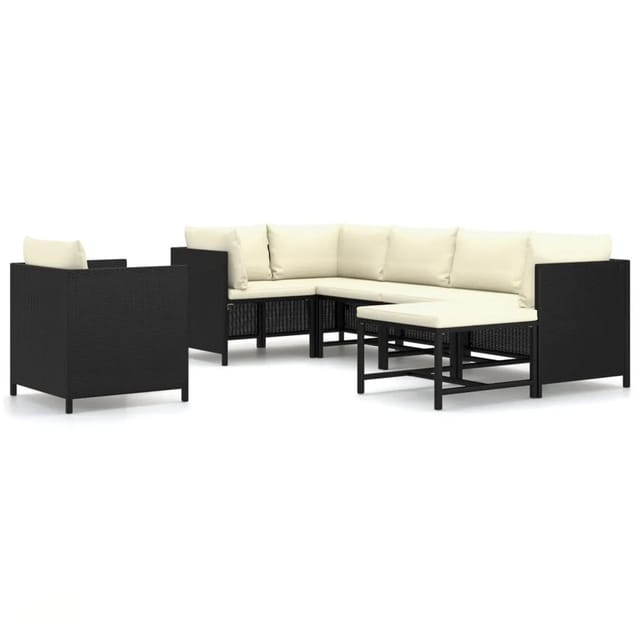 vidaXL 7-tlg Garten-Lounge-Set mit Kissen Poly Rattan Schwarz Modell 6