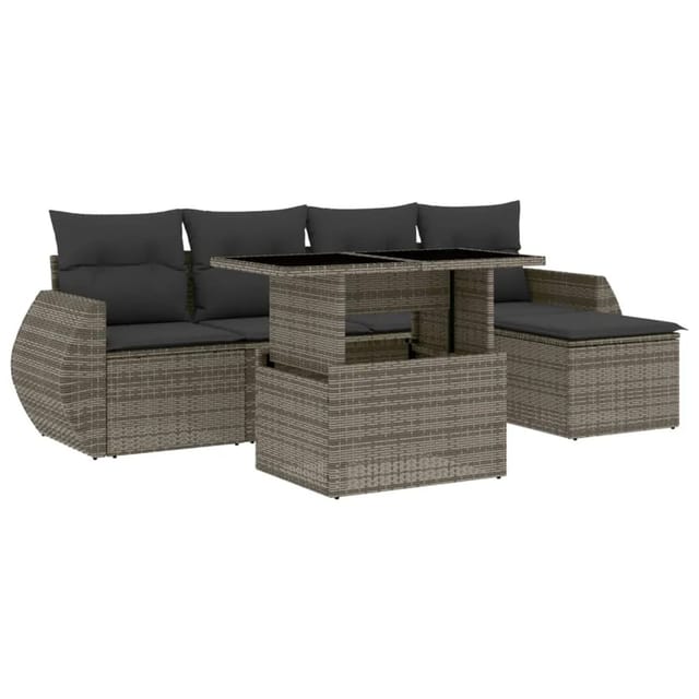 vidaXL 6-tlg Garten-Sofagarnitur mit Kissen Grau Poly Rattan Modell 180