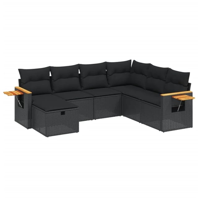 vidaXL 7-tlg Garten-Sofagarnitur mit Kissen Schwarz Poly Rattan Modell 166