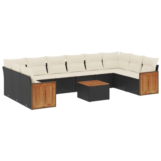 vidaXL 11-tlg Garten-Sofagarnitur mit Kissen Schwarz Poly Rattan Modell 112