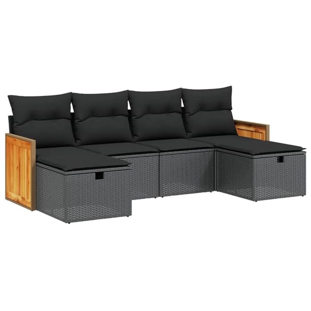 vidaXL 6-tlg Garten-Sofagarnitur mit Kissen Schwarz Poly Rattan Modell 171