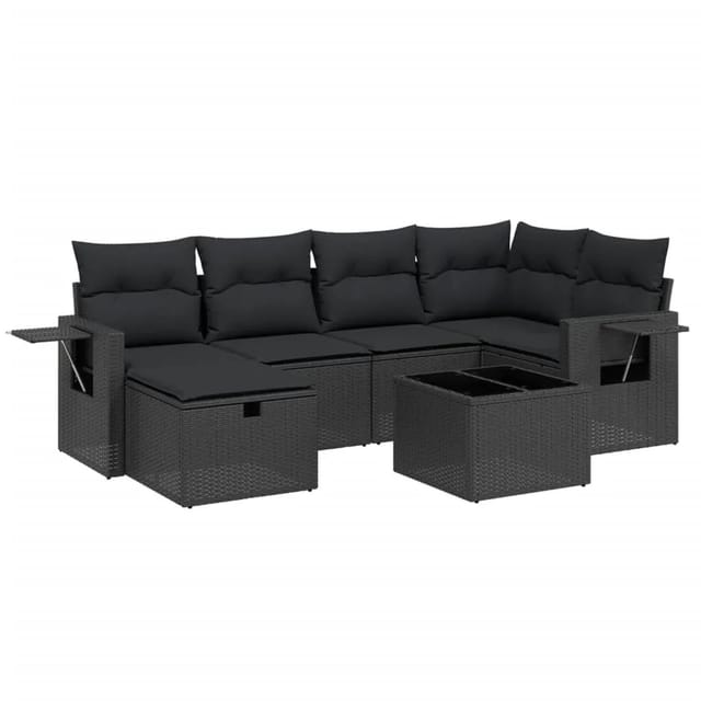 vidaXL 7-tlg Garten-Sofagarnitur mit Kissen Schwarz Poly Rattan Modell 132