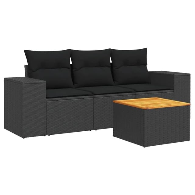 vidaXL 4-tlg Garten-Sofagarnitur mit Kissen Schwarz Poly Rattan Modell 8