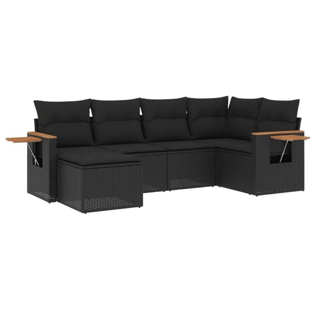 vidaXL 6-tlg Garten-Sofagarnitur mit Kissen Schwarz Poly Rattan Modell 214