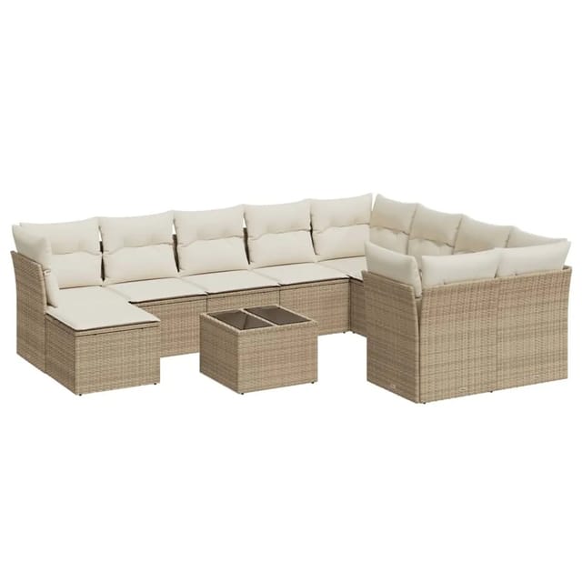 vidaXL 11-tlg Garten-Sofagarnitur mit Kissen Beige Poly Rattan Modell 29