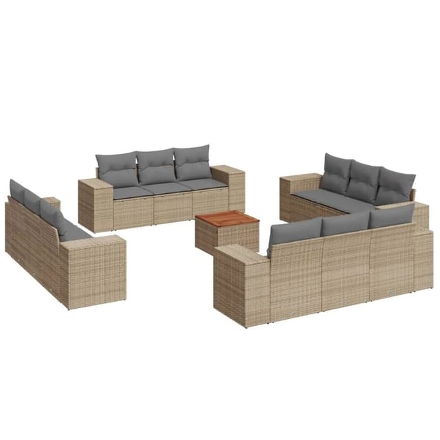 vidaXL 13-tlg Garten-Sofagarnitur mit Kissen Beige Poly Rattan Modell 26