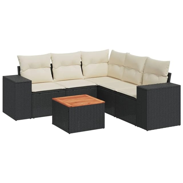 vidaXL 6-tlg Garten-Sofagarnitur mit Kissen Schwarz Poly Rattan Modell 56