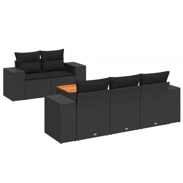 vidaXL 6-tlg Garten-Sofagarnitur mit Kissen Schwarz Poly Rattan Modell 89