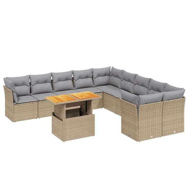 vidaXL 11-tlg Garten-Sofagarnitur mit Kissen Beige Poly Rattan Modell 162