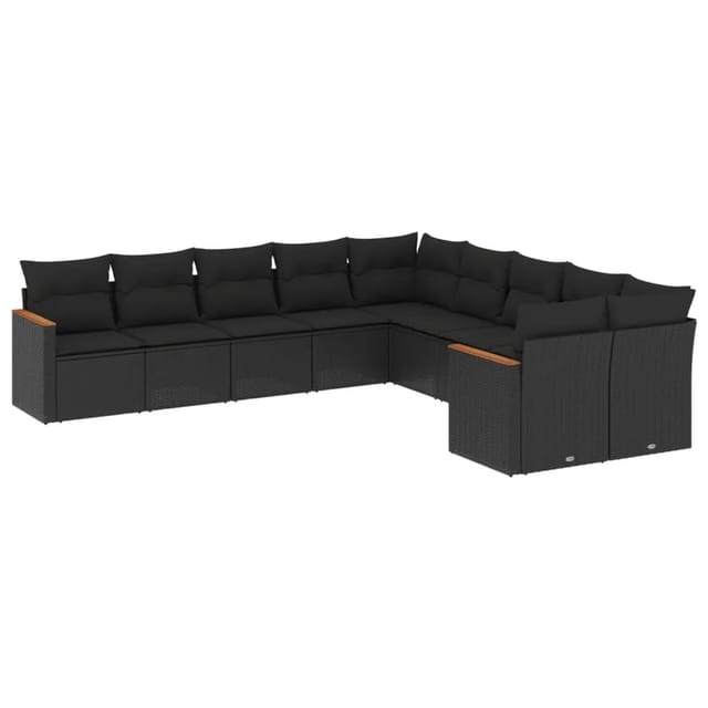 vidaXL 10-tlg Garten-Sofagarnitur mit Kissen Schwarz Poly Rattan Modell 113