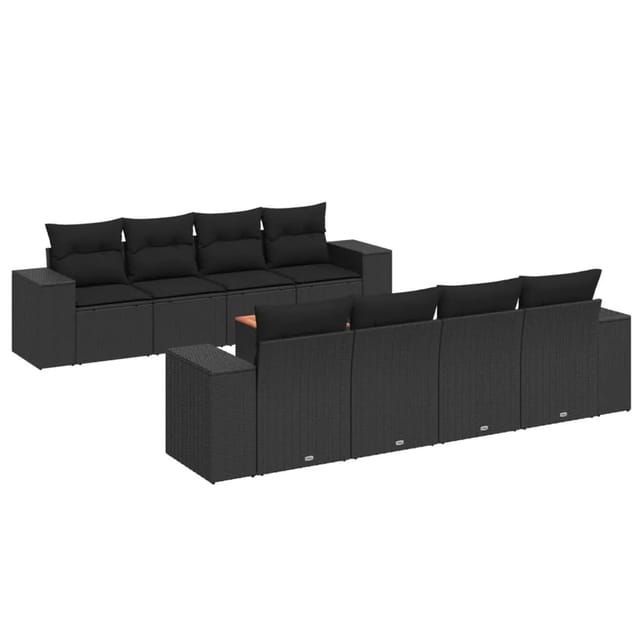vidaXL 9-tlg Garten-Sofagarnitur mit Kissen Schwarz Poly Rattan Modell 69
