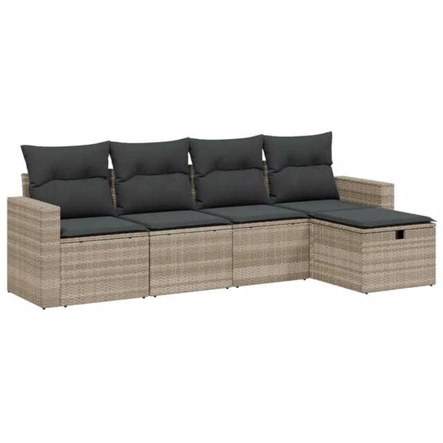 vidaXL 5-tlg Garten-Sofagarnitur mit Kissen Hellgrau Poly Rattan Modell 19