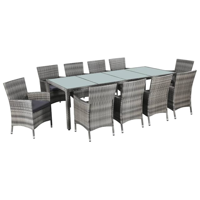 vidaXL 11-tlg Garten-Essgruppe mit Auflagen Poly Rattan Grau Modell 3