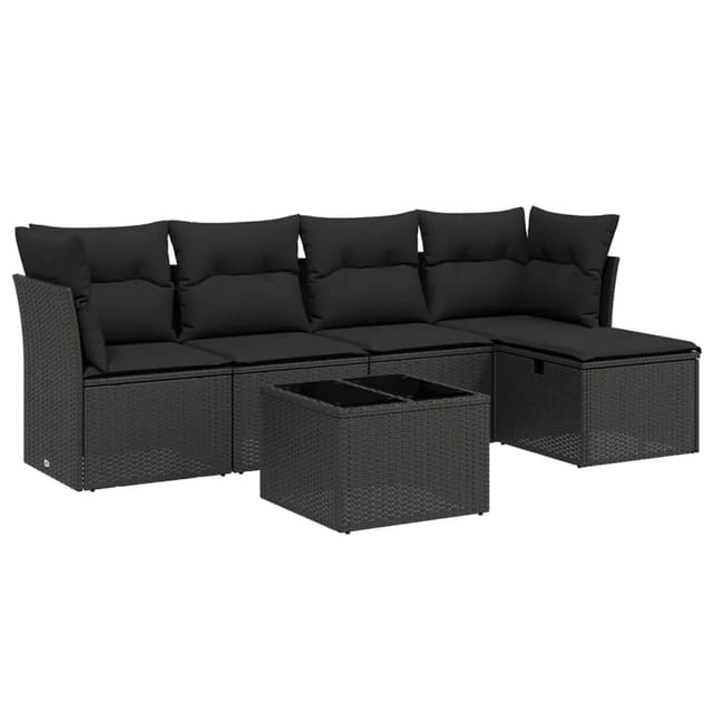 vidaXL 6-tlg Garten-Sofagarnitur mit Kissen Schwarz Poly Rattan Modell 184