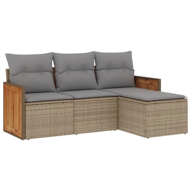 vidaXL 4-tlg Garten-Sofagarnitur mit Kissen Beige Poly Rattan Modell 60