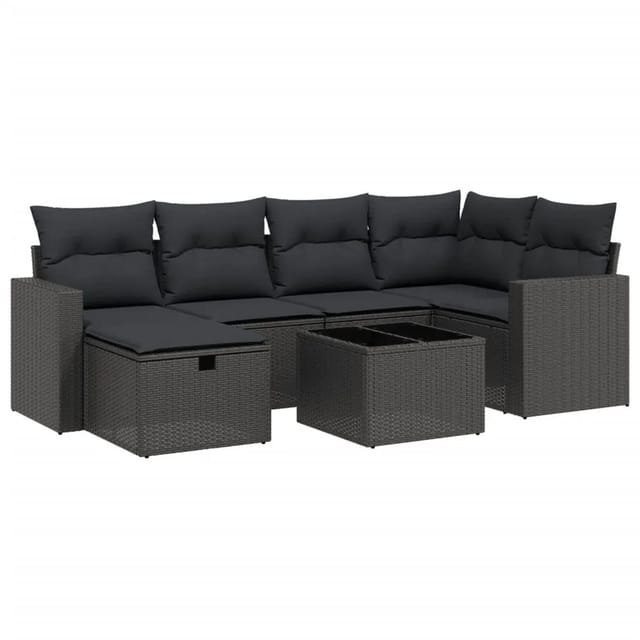 vidaXL 7-tlg Garten-Sofagarnitur mit Kissen Schwarz Poly Rattan Modell 156