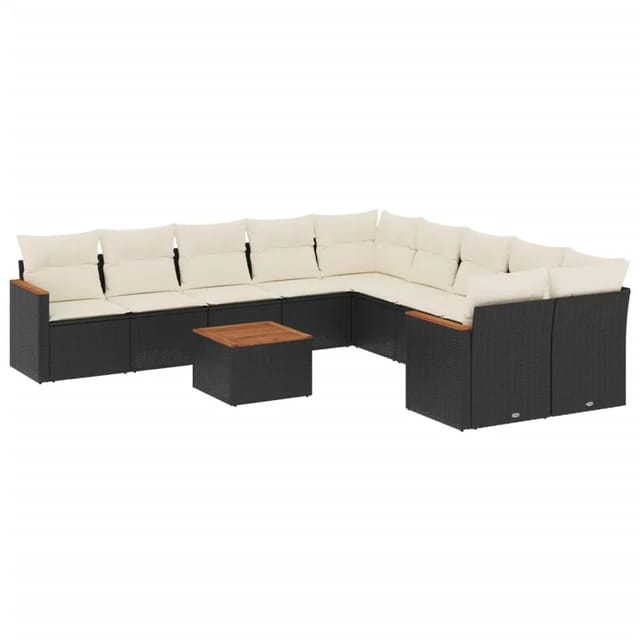 vidaXL 11-tlg Garten-Sofagarnitur mit Kissen Schwarz Poly Rattan Modell 126