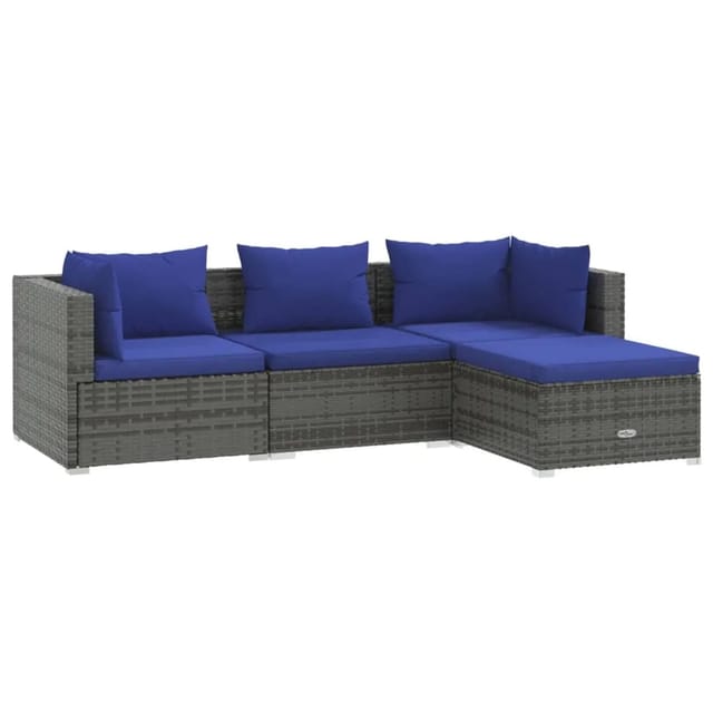 vidaXL 4-tlg Garten-Lounge-Set mit Kissen Poly Rattan Grau Modell 11