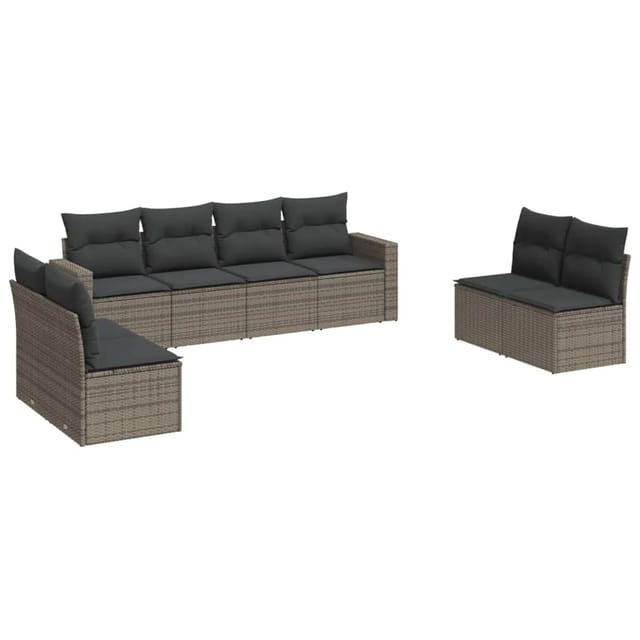 vidaXL 8-tlg Garten-Sofagarnitur mit Kissen Grau Poly Rattan Modell 25