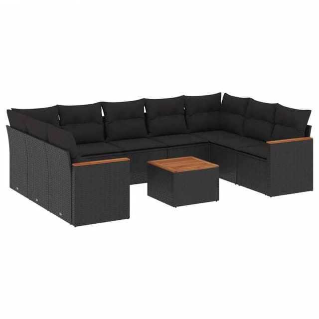 vidaXL 10-tlg Garten-Sofagarnitur mit Kissen Schwarz Poly Rattan Modell 126