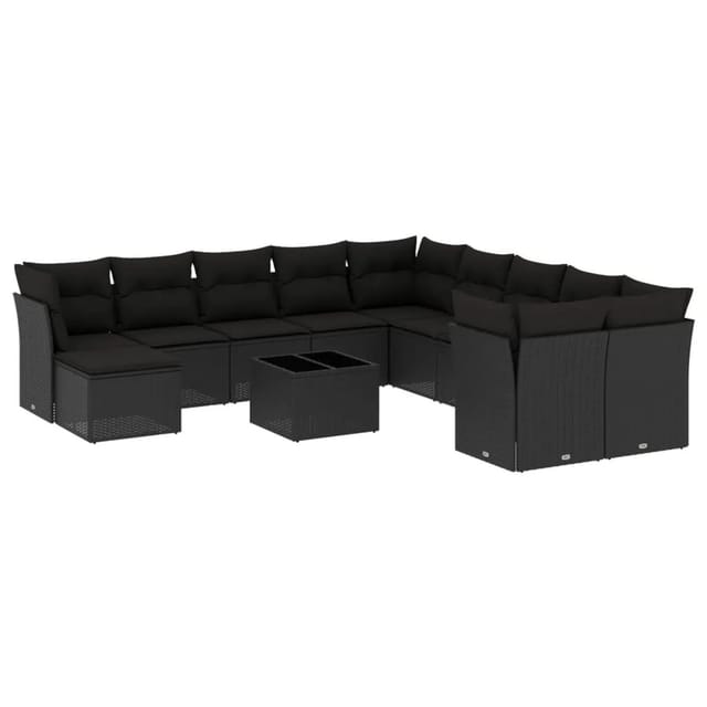 vidaXL 12-tlg Garten-Sofagarnitur mit Kissen Schwarz Poly Rattan Modell 23