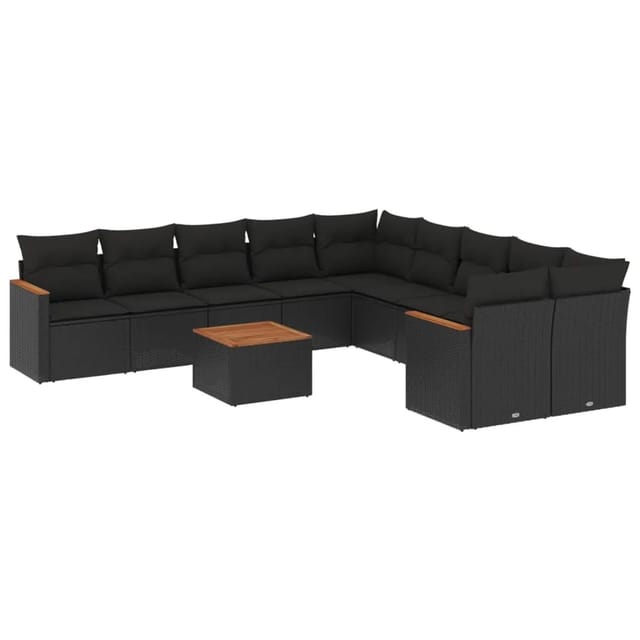 vidaXL 11-tlg Garten-Sofagarnitur mit Kissen Schwarz Poly Rattan Modell 99