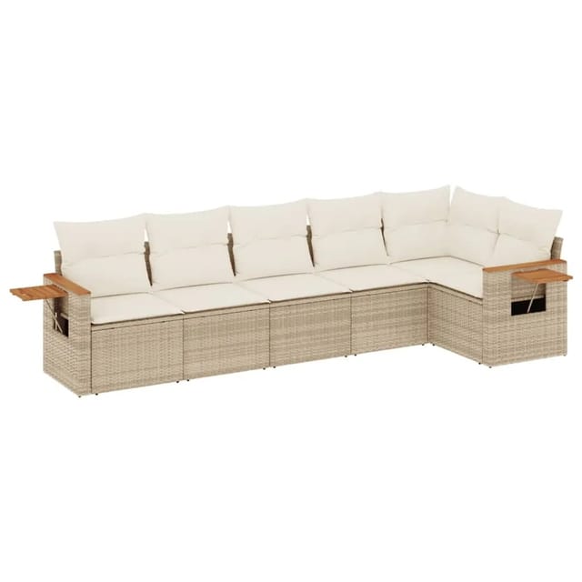 vidaXL 6-tlg Garten-Sofagarnitur mit Kissen Beige Poly Rattan Modell 287