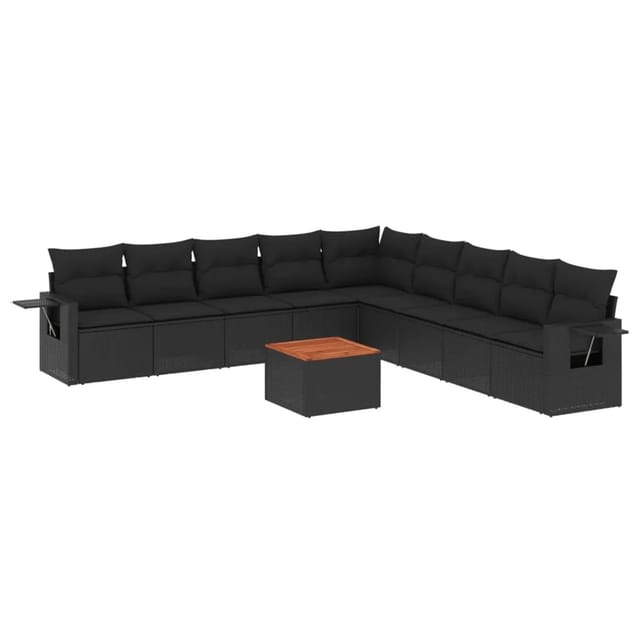 vidaXL 10-tlg Garten-Sofagarnitur mit Kissen Schwarz Poly Rattan Modell 124