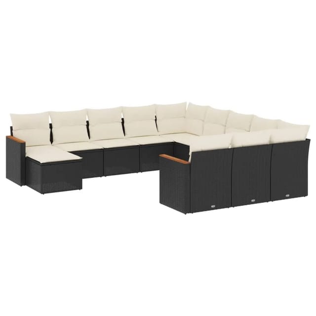 vidaXL 12-tlg Garten-Sofagarnitur mit Kissen Schwarz Poly Rattan Modell 67