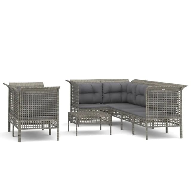 vidaXL 8-tlg Garten-Lounge-Set mit Kissen Grau Poly Rattan Modell 79