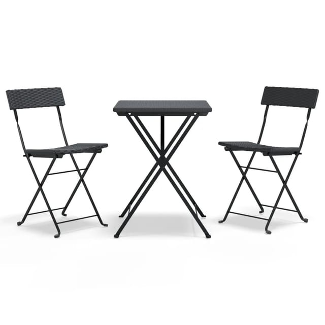 vidaXL 3-tlg Bistro-Set Klappbar Schwarz Poly Rattan