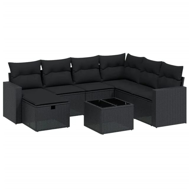 vidaXL 8-tlg Garten-Sofagarnitur mit Kissen Schwarz Poly Rattan Modell 109