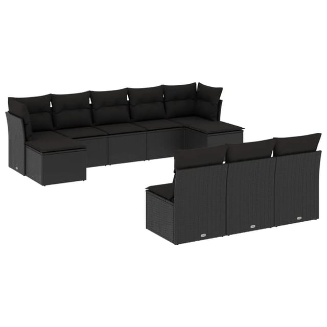 vidaXL 10-tlg Garten-Sofagarnitur mit Kissen Schwarz Poly Rattan Modell 22