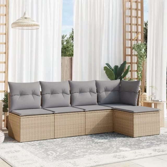 vidaXL 5-tlg Garten-Sofagarnitur mit Kissen Beige Poly Rattan Modell 64
