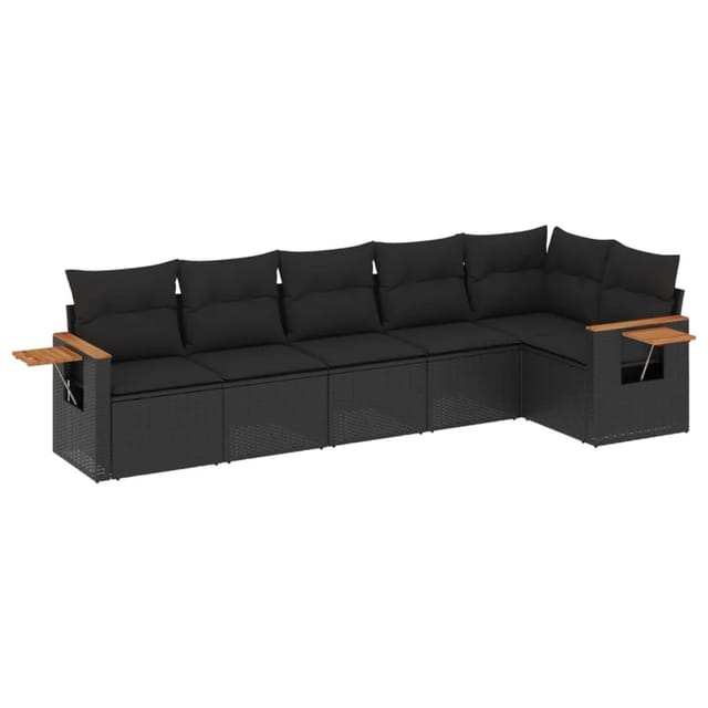 vidaXL 6-tlg Garten-Sofagarnitur mit Kissen Schwarz Poly Rattan Modell 231