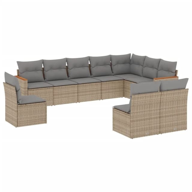 vidaXL 10-tlg Garten-Sofagarnitur mit Kissen Beige Poly Rattan Modell 169