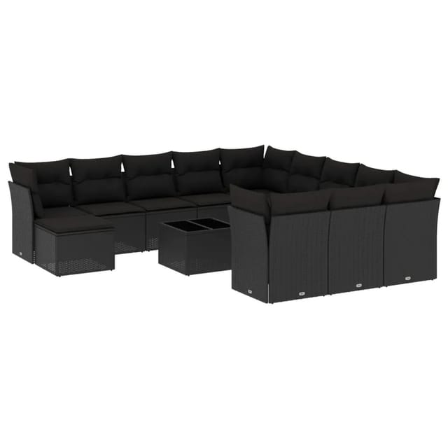 vidaXL 13-tlg Garten-Sofagarnitur mit Kissen Schwarz Poly Rattan Modell 46