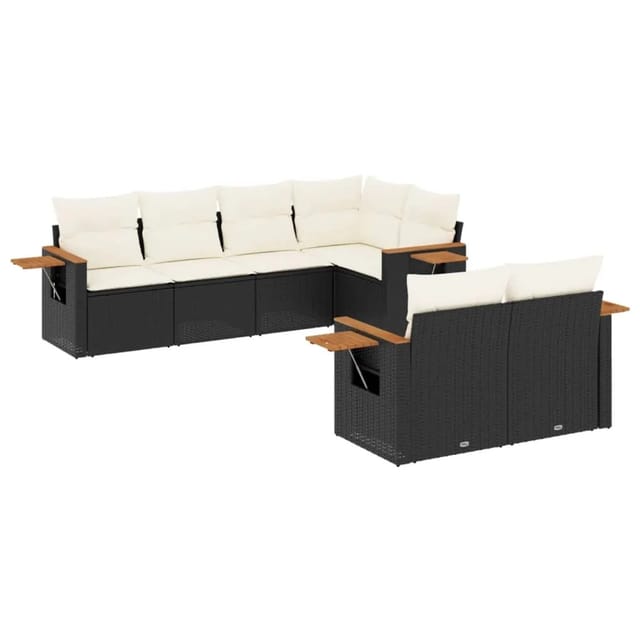 vidaXL 7-tlg Garten-Sofagarnitur mit Kissen Schwarz Poly Rattan Modell 115