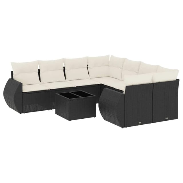 vidaXL 9-tlg Garten-Sofagarnitur mit Kissen Schwarz Poly Rattan Modell 163