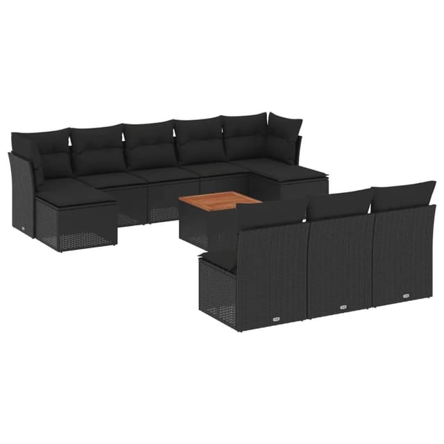vidaXL 11-tlg Garten-Sofagarnitur mit Kissen Schwarz Poly Rattan Modell 76