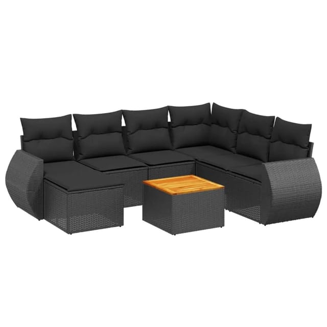 vidaXL 8-tlg Garten-Sofagarnitur mit Kissen Schwarz Poly Rattan Modell 227