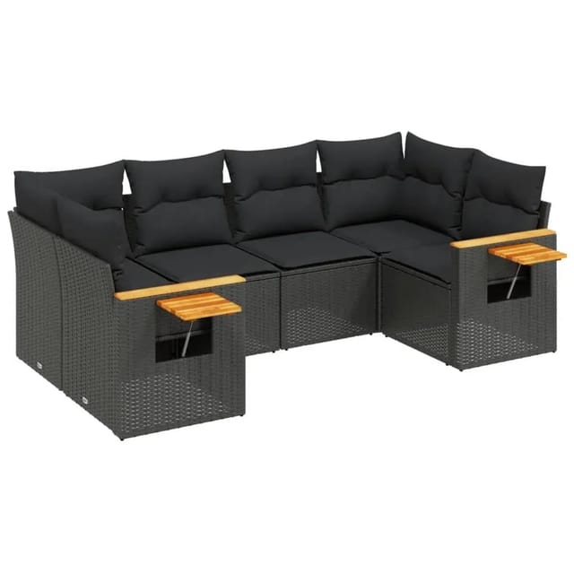 vidaXL 6-tlg Garten-Sofagarnitur mit Kissen Schwarz Poly Rattan Modell 104