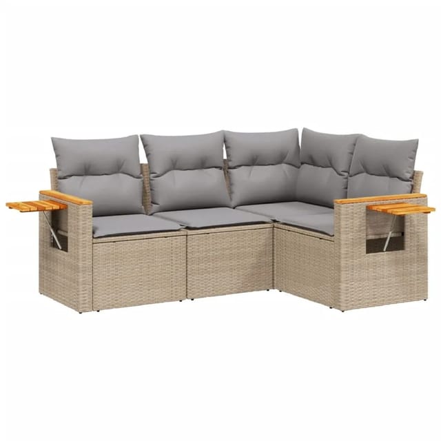 vidaXL 4-tlg Garten-Sofagarnitur mit Kissen Beige Poly Rattan Modell 78