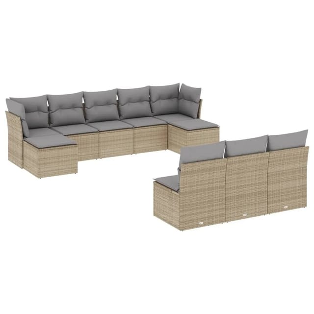 vidaXL 10-tlg Garten-Sofagarnitur mit Kissen Beige Poly Rattan Modell 93