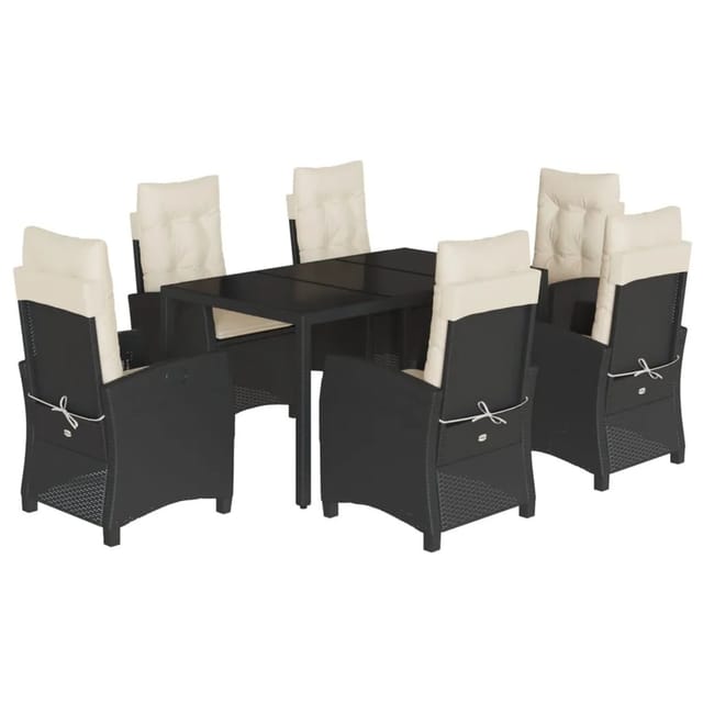 vidaXL 7-tlg Garten-Essgruppe mit Kissen Schwarz Poly Rattan Modell 86