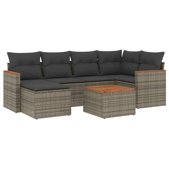 vidaXL 7-tlg Garten-Sofagarnitur mit Kissen Grau Poly Rattan Modell 137