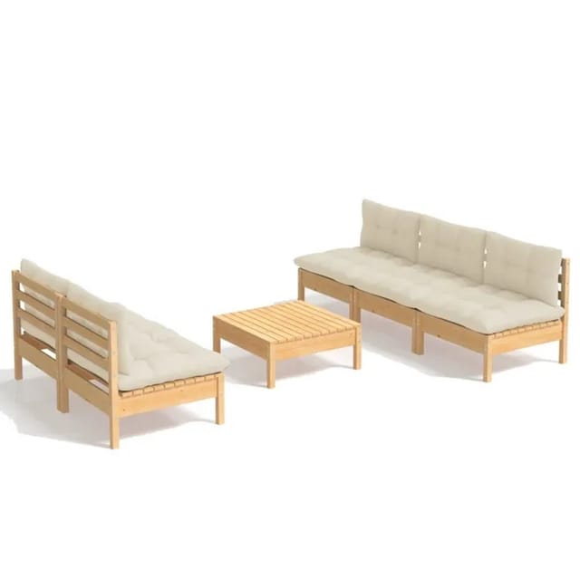 vidaXL 6-tlg Garten-Lounge-Set mit Creme Kissen Kiefernholz Modell 1