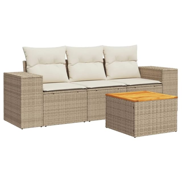 vidaXL 4-tlg Garten-Sofagarnitur mit Kissen Beige Poly Rattan Modell 13